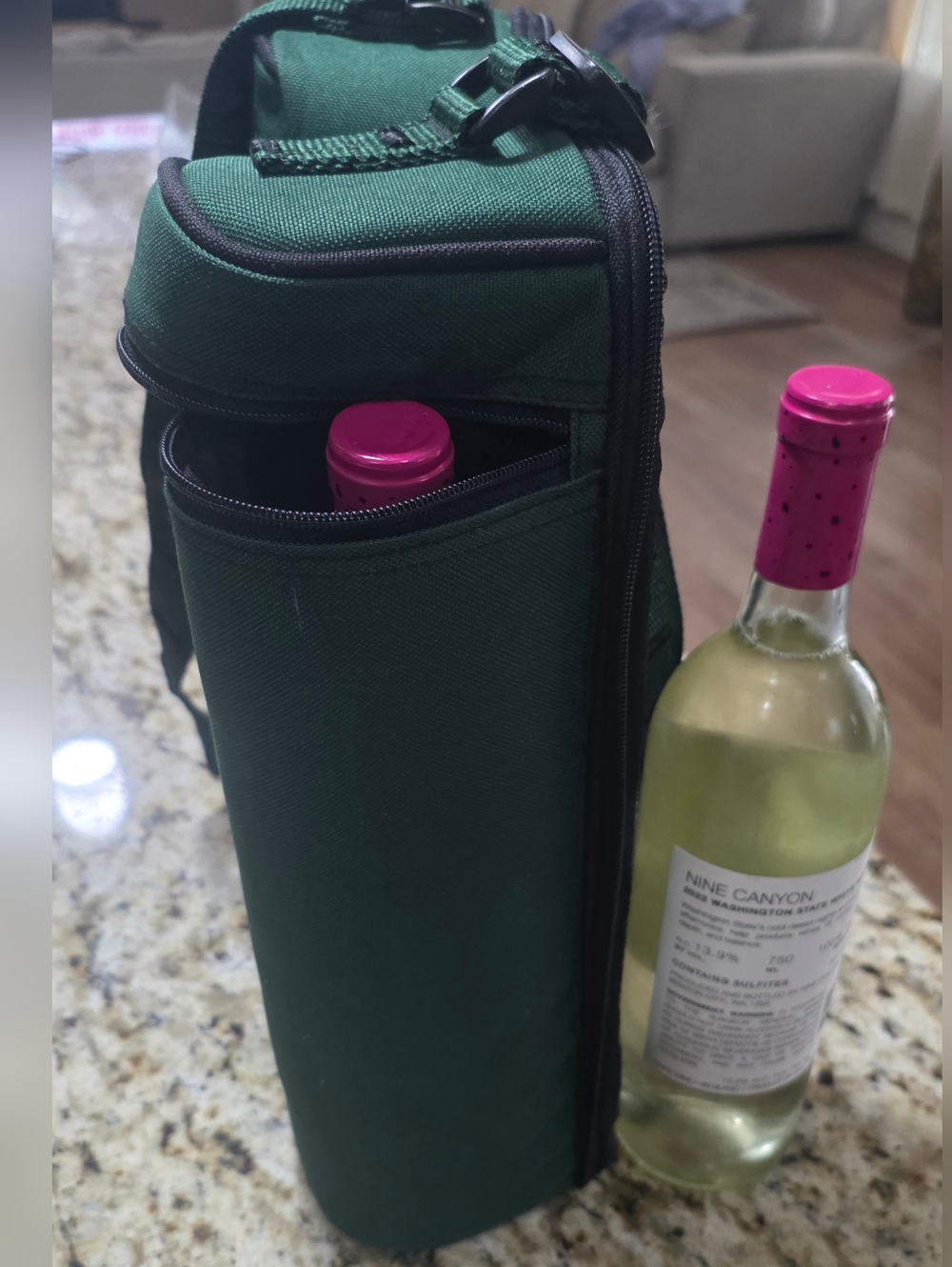 Green Single-Bottle Wine Carrier with Black Trim